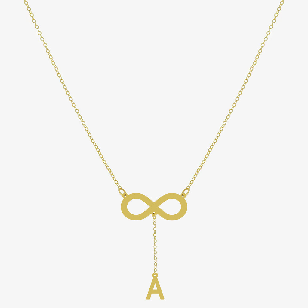 Collier infini doré en argent 925 avec lettre personnalisée, chaîne 55 cm avec 3 fermoirs – bijou femme élégant.