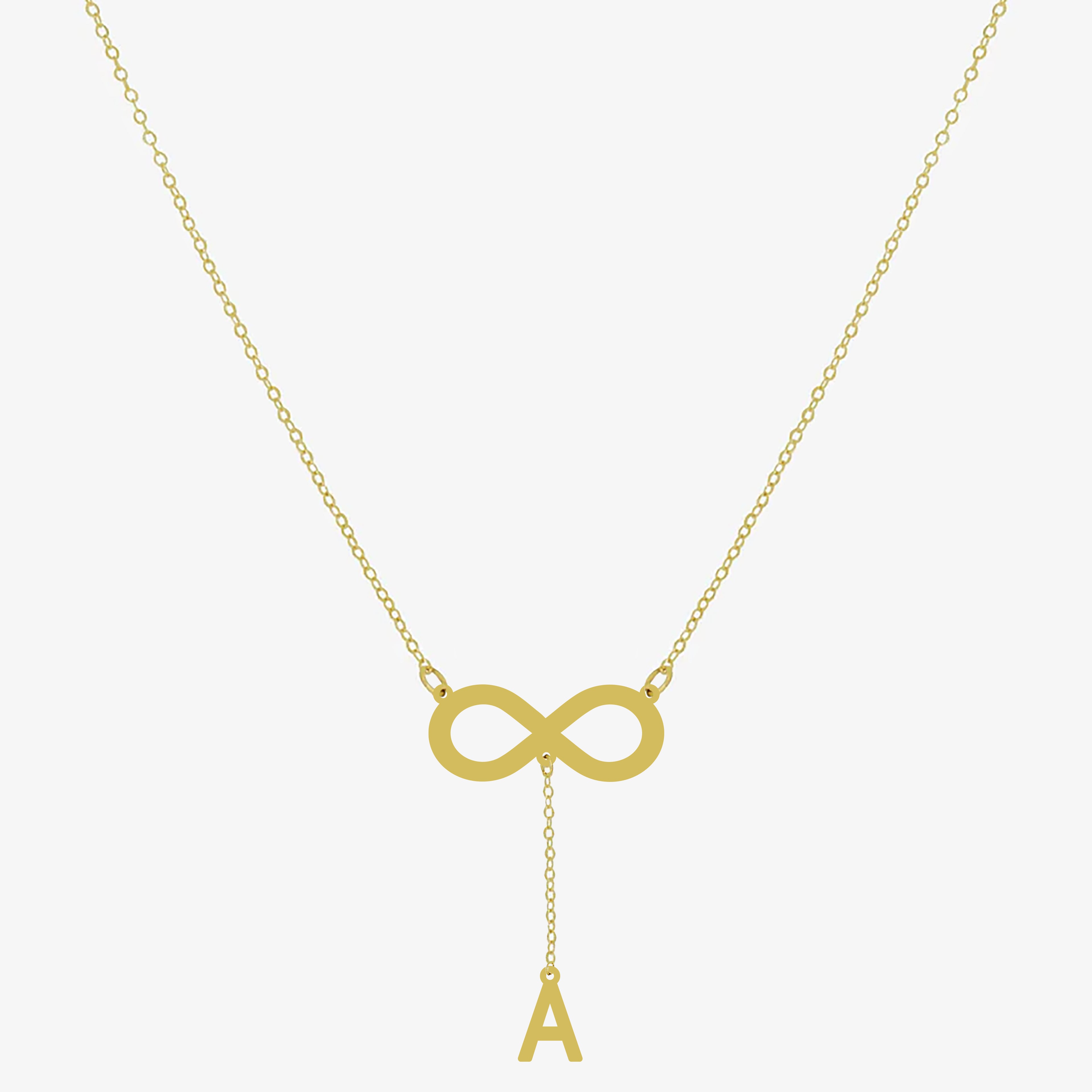 Collier infini doré en argent 925 avec lettre personnalisée, chaîne 55 cm avec 3 fermoirs – bijou femme élégant.