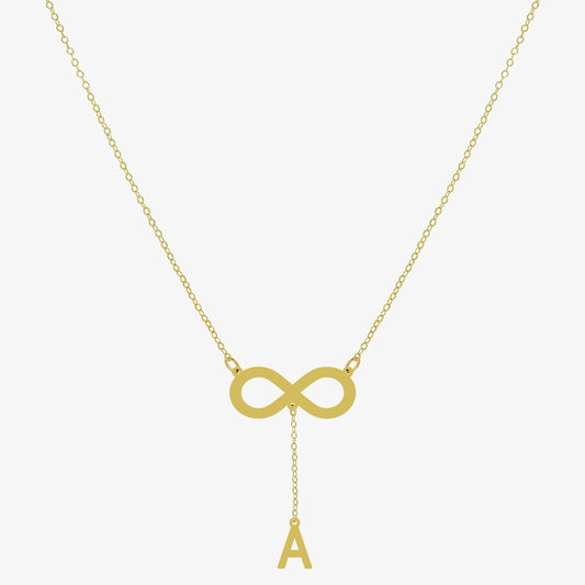 Collier infini doré en argent 925 avec lettre personnalisée, chaîne 55 cm avec 3 fermoirs – bijou femme élégant.