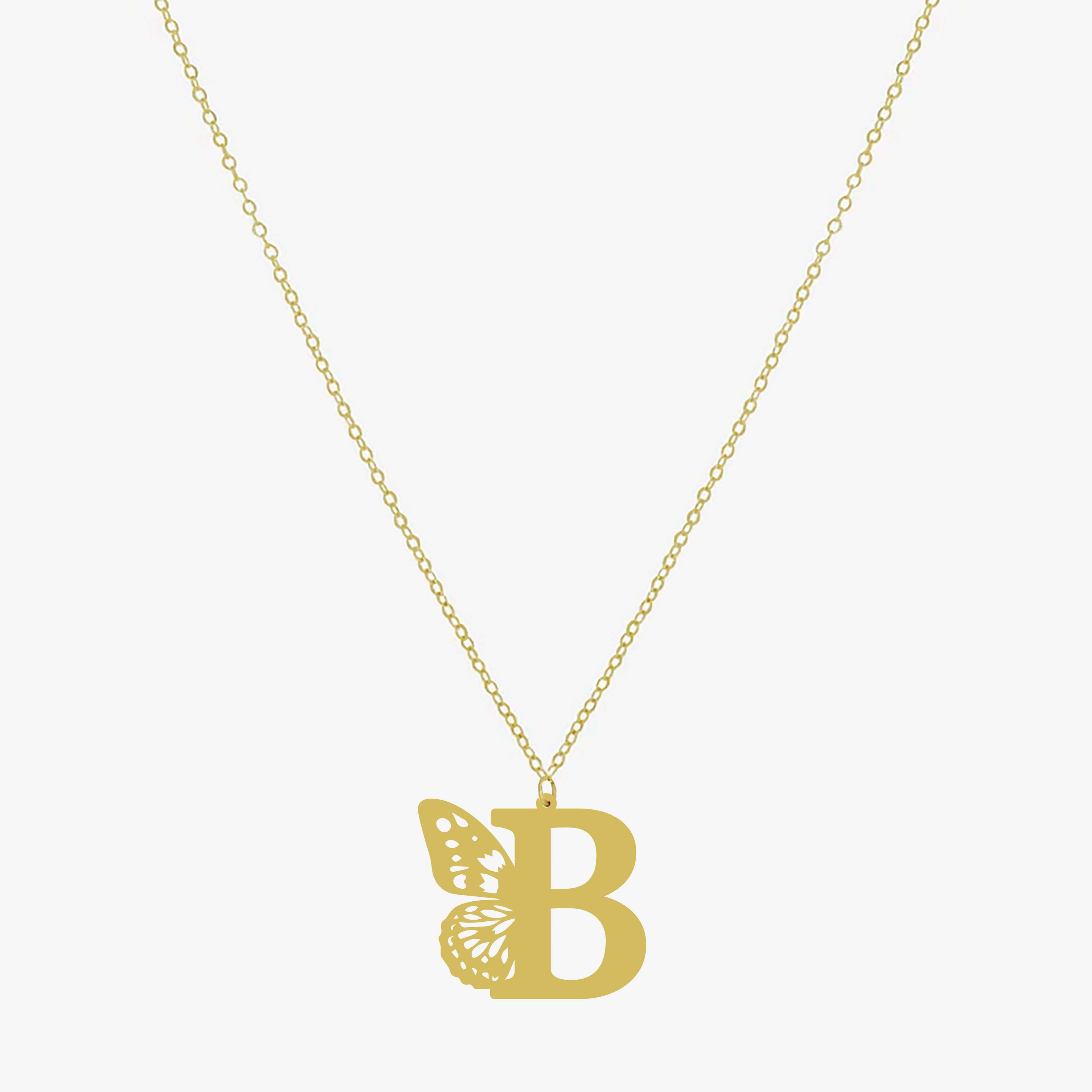 Collier lettre B avec papillon en argent doré 925 sur chaîne fine – bijou personnalisé féminin.